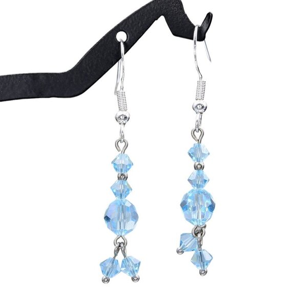 Light Blue Crystal Drop Earrings Handcrafted Jewelry - Picture 4 of 5